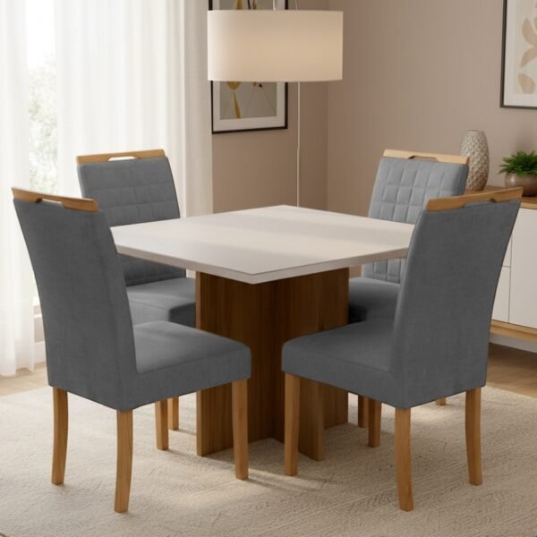 Mesa Salinas/Helô/Los Angeles 120 Cinamomo/Off White com Cadeiras Pandora 01 Veludo Cinza Grafite 414 – CEL MÓVEIS + CAR