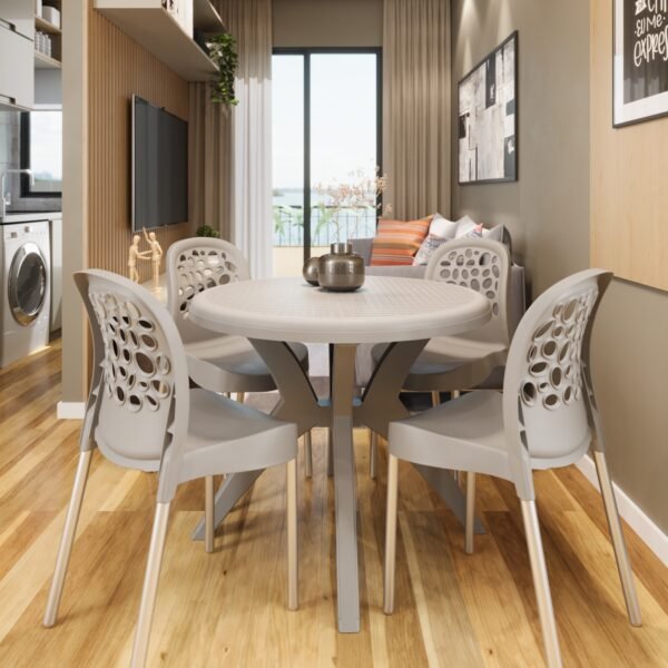 Mesa Deluxe 90 com 4 Cadeiras Deluxe Nude – FORTE PLÁSTICO