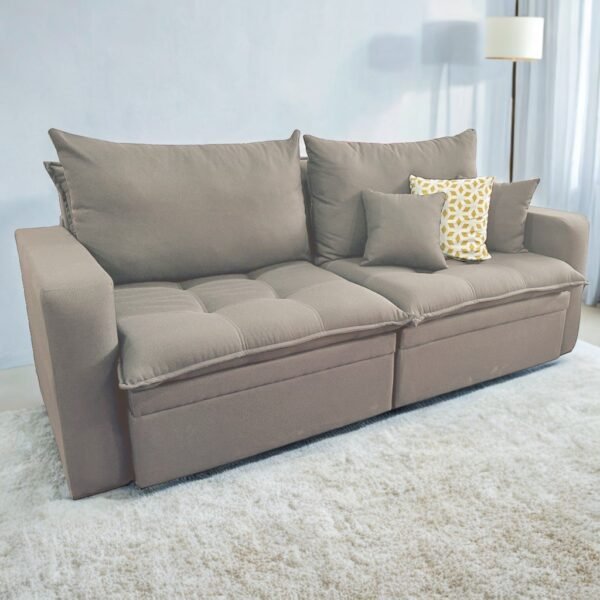 Sofá Retrátil Baú Versate 2,40 m Linho Bege - ARJAN DECOR