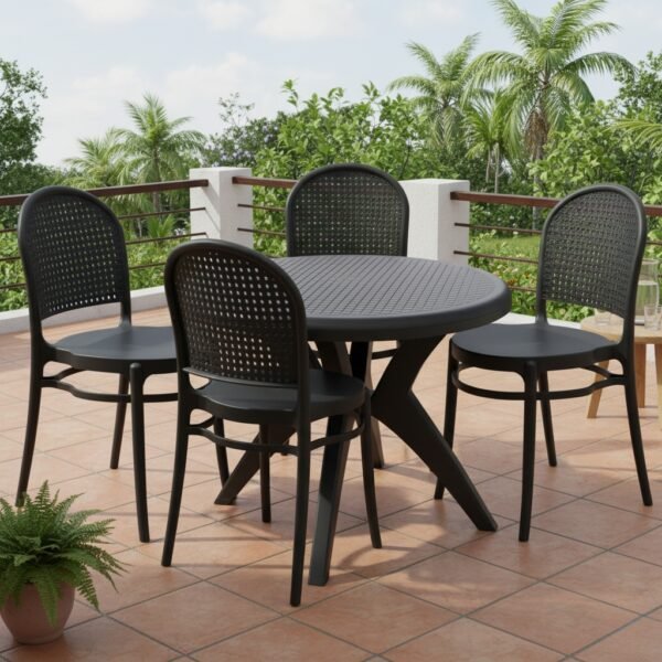 Mesa Deluxe 90 com 4 Cadeiras Telinha Retrô Preto – FORTE PLÁSTICO