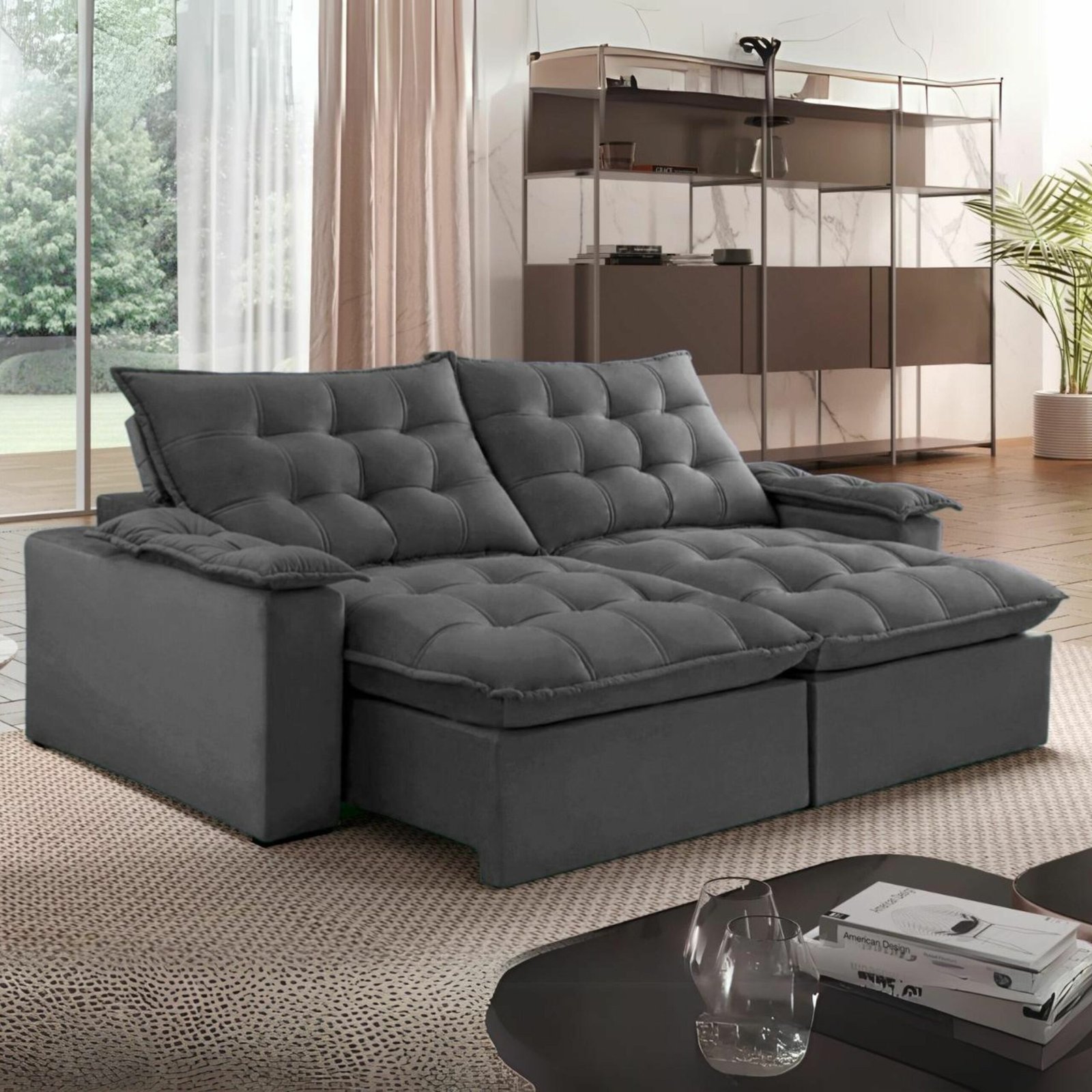 Sofá Retrátil e Reclinável Alaska 2,40 m Cinza Grafite - MONTANO ESTOFADOS - Imagem 2