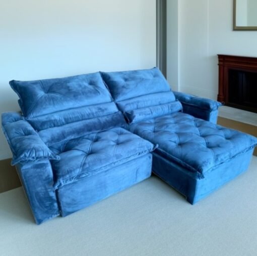 Sofá Retrátil e Reclinável Agata 2,00 m Azul - IMPÉRIO ESTOFADOS