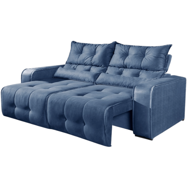 Sofá Retrátil e Reclinável Premier/Minas 2,00 m Veludo Azul 510 – DECORAR ESTOFADOS