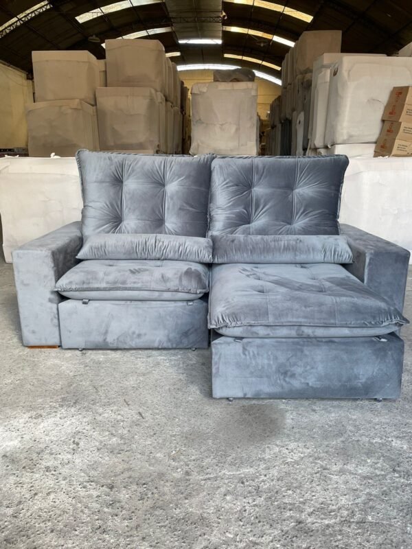 Sofá Retrátil e Reclinável Malu 2,90 m Cinza Grafite – D’VITRINE ESTOFADOS