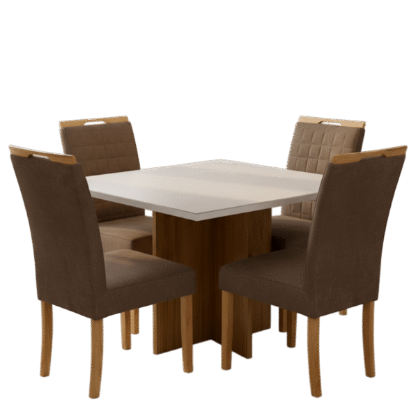 Mesa Salinas/Helô/Los Angeles 90 Cinamomo/Off White com Cadeiras Pandora 01 Veludo Marrom 134 – CEL MÓVEIS + CARVALHO