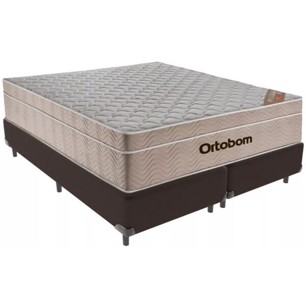 Colchão Queen Airtech Springpocket + Base Box Simples Corino Marrom – ORTOBOM + BIOSTAR