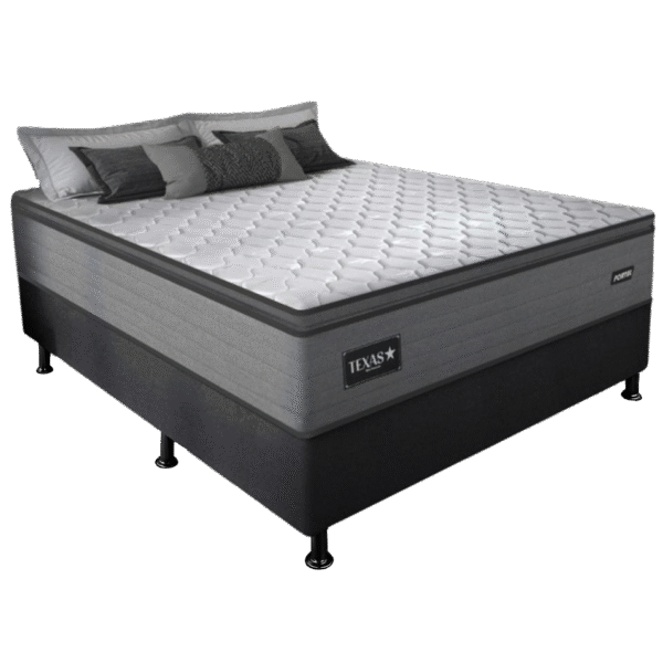Colchão Casal Texas D28 + Base Box Simples Corino Preto – GAZIN COLCHÕES + ALTO NÍVEL CAMAS E COLCHÕES