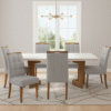 Mesa Liz 160 (Tampo 40 mm) Cinamomo/Off White com 6 Cadeiras Sophia Linho Cinza Prata 206 – VALDEMÓVEIS + WM DECOR