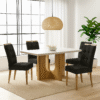 Mesa Dora 120 (Tampo 40 mm) Cinamomo/Off White com 4 Cadeiras Sophia Veludo Preto – VALDEMÓVEIS + WM DECOR
