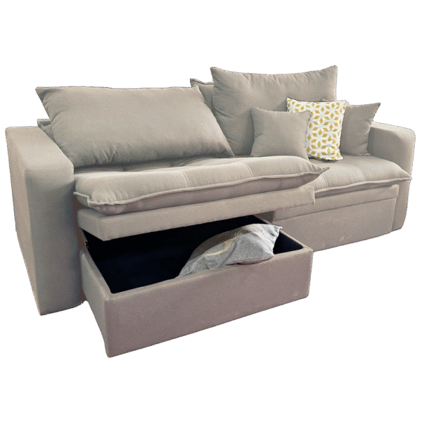Sofá Retrátil Baú Versate 2,40 m Linho Bege - ARJAN DECOR