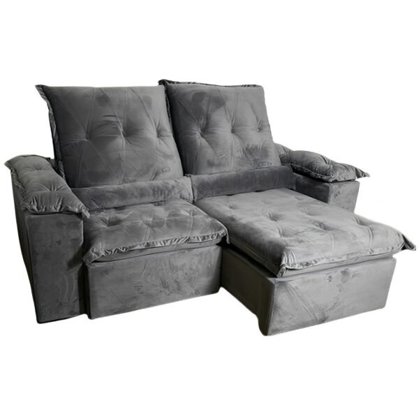 Sofá Retrátil e Reclinável Londrina 2,30 Veludo Cinza Grafite - IMPÉRIO ESTOFADOS(PROMOÇÃO)