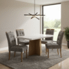 Mesa Jade 120 (Tampo 40 mm) Cinamomo/Off White com 4 Cadeiras Sophia Veludo Cinza Grafite – VALDEMÓVEIS + WM DECOR