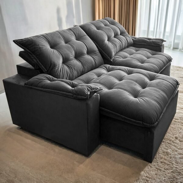 Sofá Retrátil e Reclinável Alaska 2,40 m Cinza Grafite - MONTANO ESTOFADOS