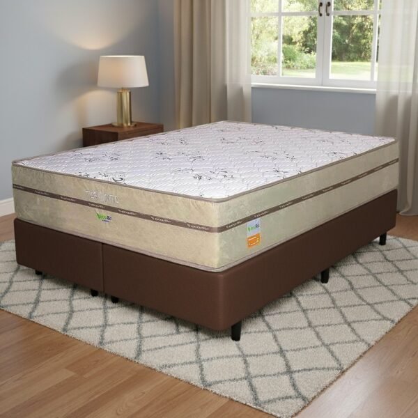 Colchão Queen Toronto + Base Box Simples Corino Marrom – ECOTEC + BIOSTAR