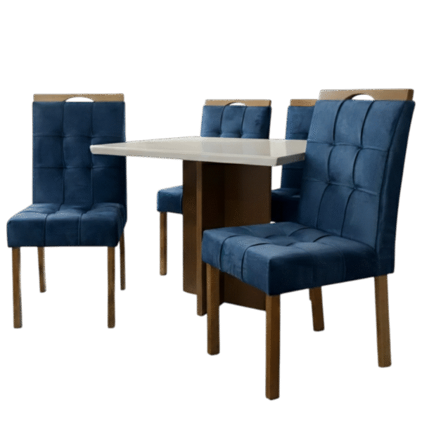 Mesa Salinas/Helô/Los Angeles 120 Cinamomo/Off White com 4 Cadeiras Sophia Veludo Azul – CEL MÓVEIS + WM DECOR