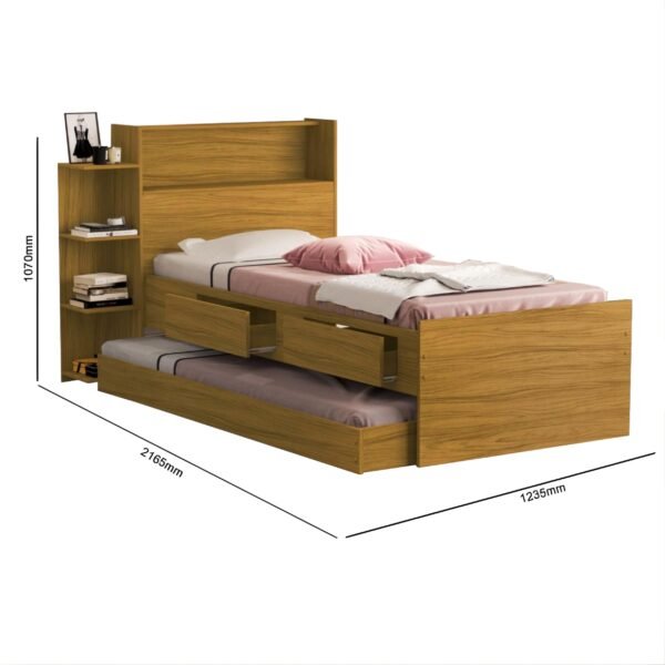 Cama Solteiro Baú Isa + Auxiliar Mili Nature - MADEC/VJ MÓVEIS