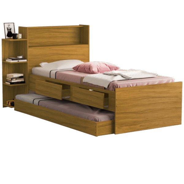 Cama Solteiro Baú Isa + Auxiliar Mili Nature - MADEC/VJ MÓVEIS