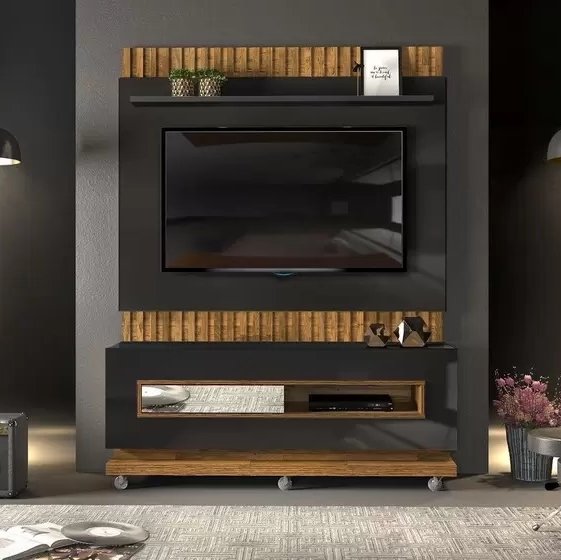 Painel + Bancada até 60" Vitti Preto/Demolição - DJ MÓVEIS