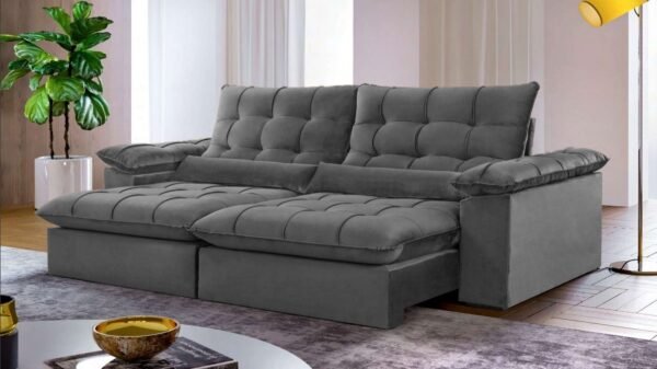 Sofá Retrátil e Reclinável Malibu 2,30 m Cinza - VIVAZ ESTOFADOS