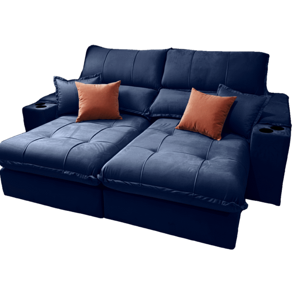 Sofá Retrátil e Reclinável Afrodite Slim 2,90 m Veludo Azul 104 – ZARAT ESTOFADOS