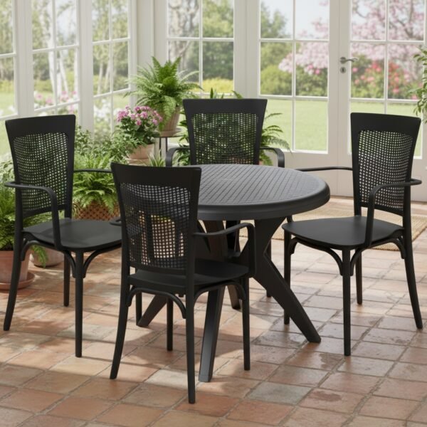 Mesa Deluxe 90 com 4 Poltronas Robust Palha Preto– FORTE PLÁSTICO