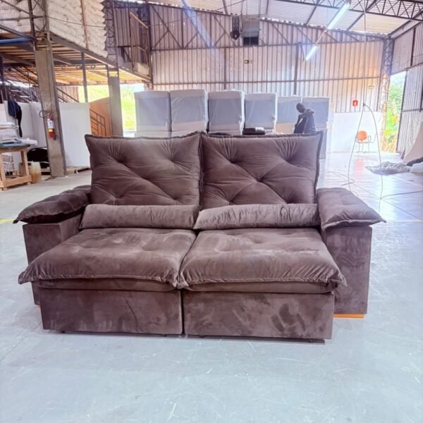 Sofá Retrátil e Reclinável Porto Madero/Brasão 2,00 m Veludo Marrom - IMPERIAL DECOR