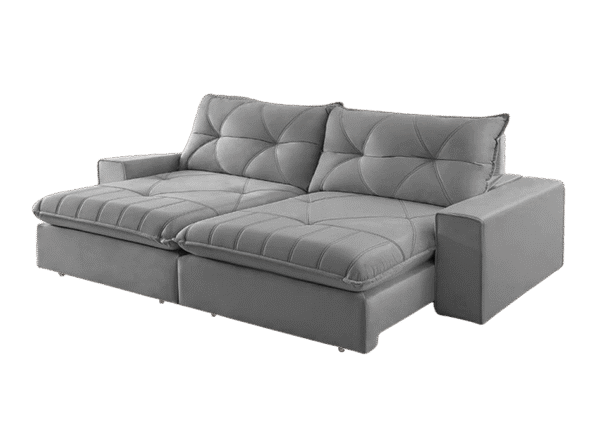 Sofá Retrátil e Reclinável Marfim/Paris 2,50 m Veludo Prata - TREVO ESTOFADOS