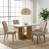 Mesa Dora 120 (Tampo 40 mm) Cinamomo/Off White com 4 Cadeiras Sophia Linho Bege 200 – VALDEMÓVEIS + WM DECOR