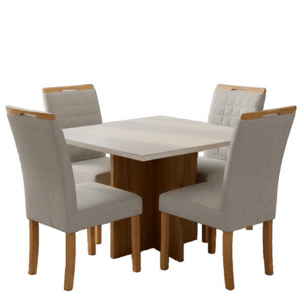 Mesa Salinas/Helô/Los Angeles 90 Cinamomo/Off White com Cadeiras Pandora 01 Veludo Cinza Prata 127 – CEL MÓVEIS + CARV