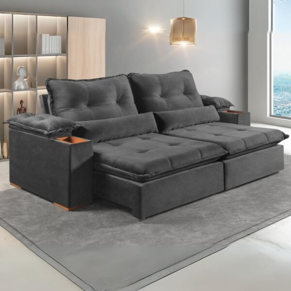 Sofá Retrátil e Reclinável Marrocos 2,50 m Veludo Cinza 5001 - VICAM ESTOFADOS