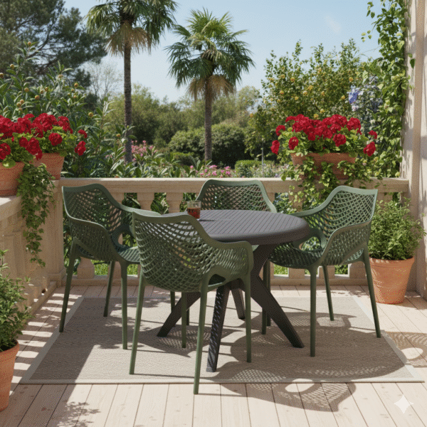 Mesa Deluxe 90 Preto com 4 Poltronas Colméia Verde – FORTE PLÁSTICO