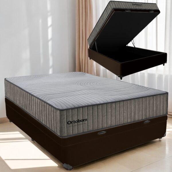 Colchão Casal Exclusive Foam + Base Box Baú Marrom – ORTOBOM + BIOSTAR