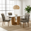 Mesa Dora 120 (Tampo 40 mm) Cinamomo/Off White com 4 Cadeiras Sophia Veludo Cinza Grafite – VALDEMÓVEIS + WM DECOR