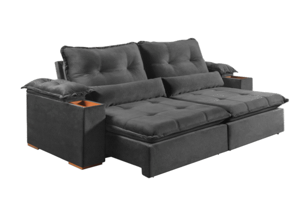 Sofá Retrátil e Reclinável Marrocos 2,50 m Veludo Cinza 5001 - VICAM ESTOFADOS