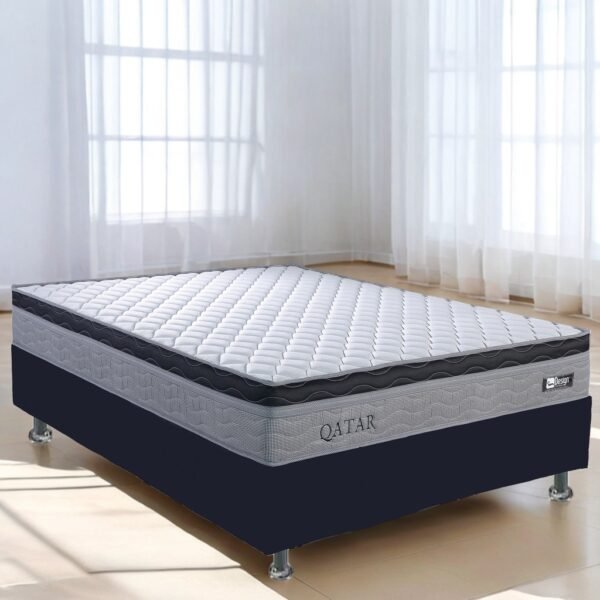 Colchão Casal Qatar D28 + Base Box Simples Corino Preto – DESIGN COLCHÕES + ALTO NÍVEL CAMAS E COLCHÕES