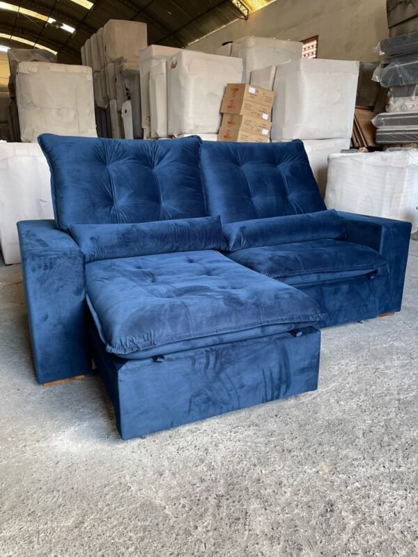 Sofá Retrátil e Reclinável Malu 2,10 m Azul - D'VITRINE ESTOFADOS(PROMOÇÃO)
