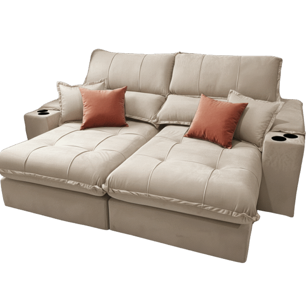 Sofá Retrátil e Reclinável Afrodite Slim 2,90 m Veludo Bege 106 – ZARAT ESTOFADOS