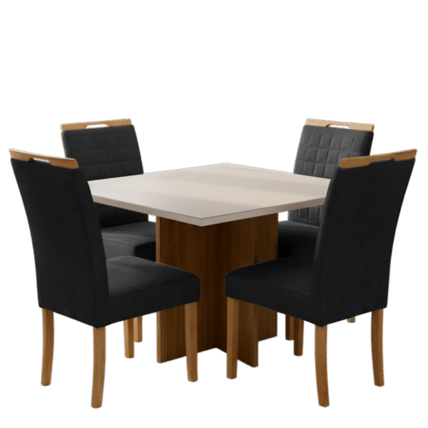 Mesa Salinas/Helô/Los Angeles 90 Cinamomo/Off White com Cadeiras Pandora 01 Veludo Preto 38 – CEL MÓVEIS + CARVALHO DE