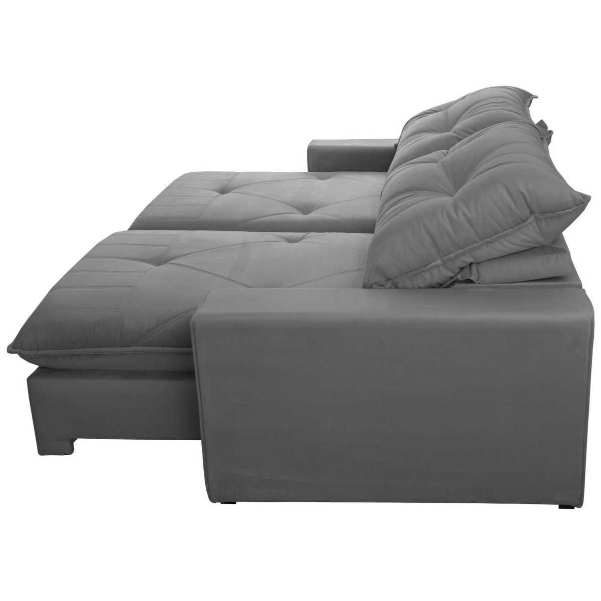 Sofá Retrátil e Reclinável Marfim/Paris 2,50 m Veludo Prata - TREVO ESTOFADOS