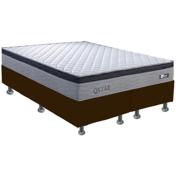 Colchão Queen Qatar D28 + Base Box Simples Corino Marrom – DESIGN COLCHÕES + BIOSTAR