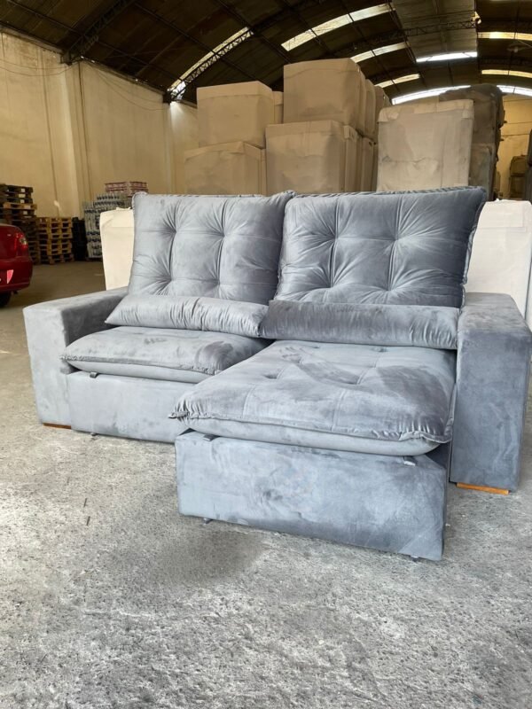 Sofá Retrátil e Reclinável Malu 2,90 m Cinza Grafite – D’VITRINE ESTOFADOS