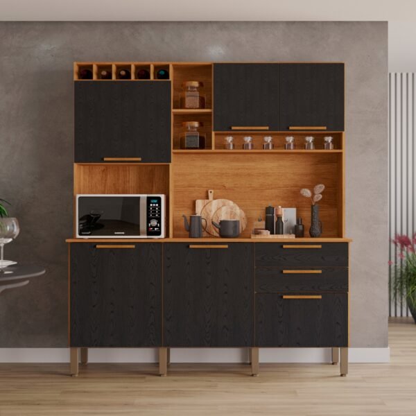 Kit Cozinha New Topazio 1,65 m Cinamomo/Preto - SALLETO