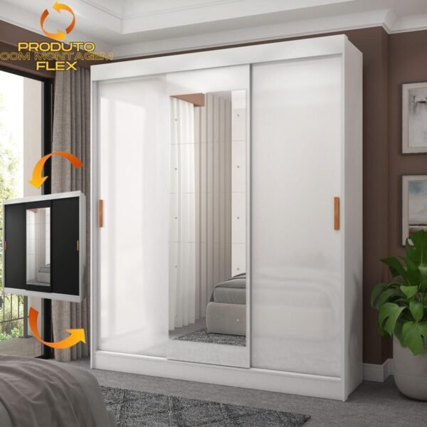 Guarda-Roupa 3 Portas (com espelho) Capri 1,70 m Branco/Preto/Branco - FELLICCI