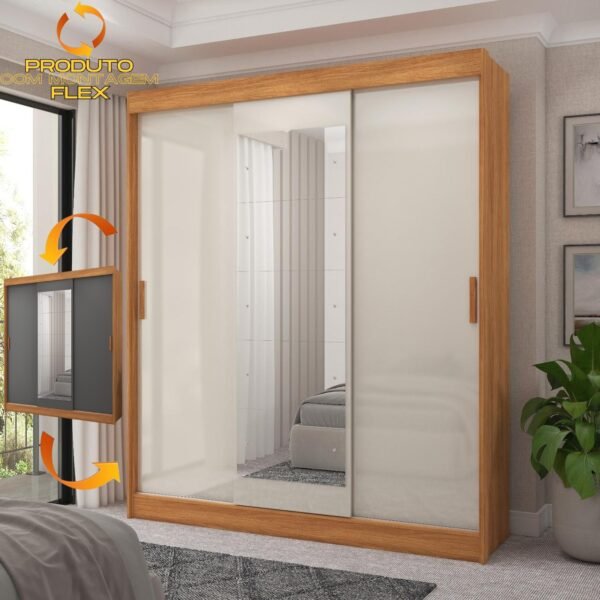 Guarda-roupa 3 Portas (com Espelho) Capri 1,70 M Cinamomo/grafite/off White - Fellicci