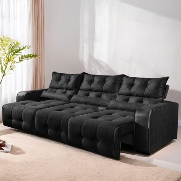 Sofa Retratil e Reclinavel Premier/Minas 2,50 m Veludo Preto 509 - DECORAR ESTOFADOS