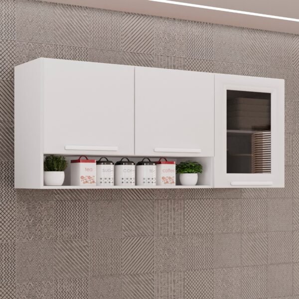 Armário Aéreo 3 Portas Vidro Fumê New Valência Branco - SallÊto