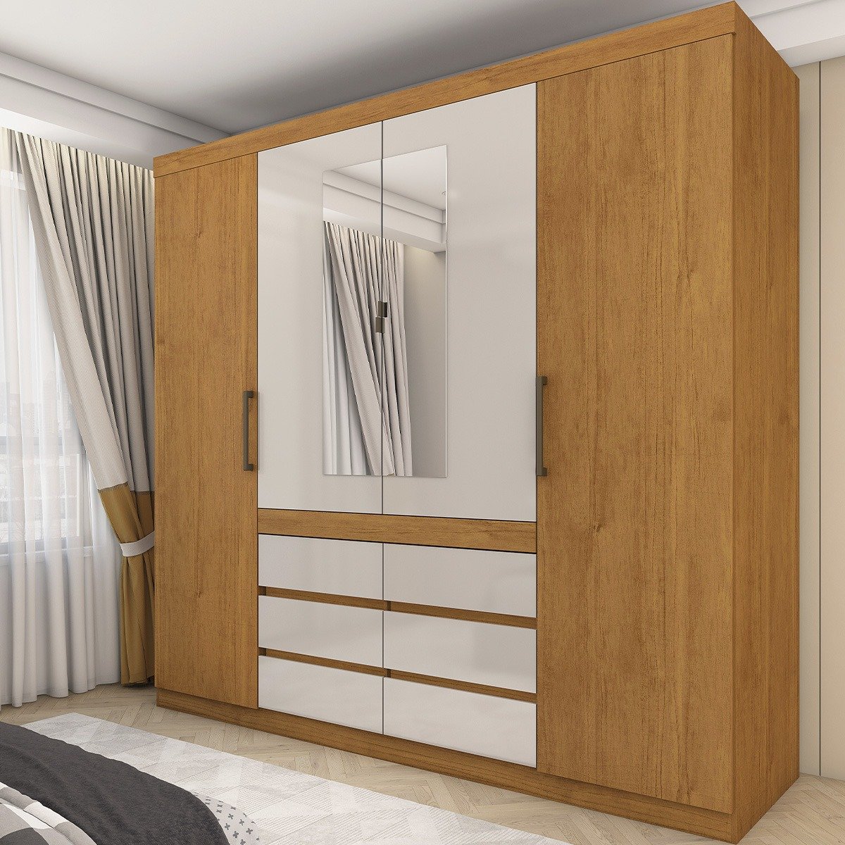 Guarda-Roupa 4 Portas Império 2,00 m Cinamomo/Off White - CARIOCA MÓVEIS