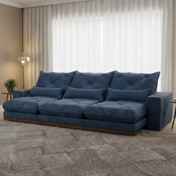 Sofa Retratil e Reclinavel Diamante/Bahia 3,50 m Veludo Azul 209 - PLENA ESTOFADOS