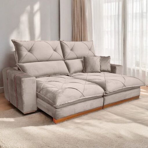Sofa Retratil e Reclinavel Gran Bello Light 2,30 m Veludo Bege - QUINE ESTOFADOS - Imagem 2