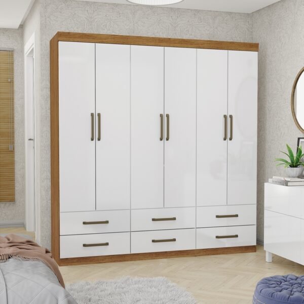 Guarda-Roupa 6 Portas(Sem Espelho/Sem Pes)Dallas 1,53 m Cinamomo/Branco - CARIOCA MOVEIS